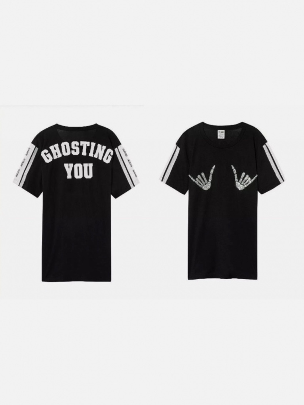 PINK Halloween Bling Skeleton Hand Ghosting You Tee
